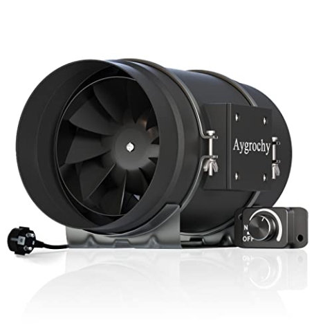 Aygrochy 200mm Regelbar Rohrventilator 935 m³/h, EC Motor Abluftventilator für Badezimmer, Kühlung, Booster, Wachstumszelte, Hydrokulturen, Heimgebrauch, Belüftung und Abluftgebläse.