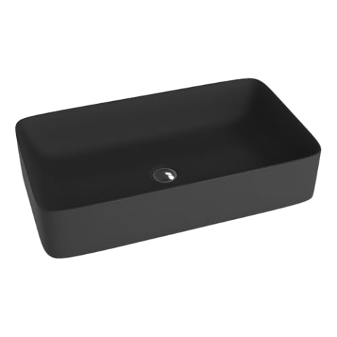 LAVITA Aufsatzwaschtisch Pasana Black Aufsatzwaschbecken Rechteckig Waschbecken Ohne Überlauf und Hahnloch Aus hochwertigem Porzellan Waschtisch Badkeramik Waschplatz 60,5x34x11 cm Schwarz Matt