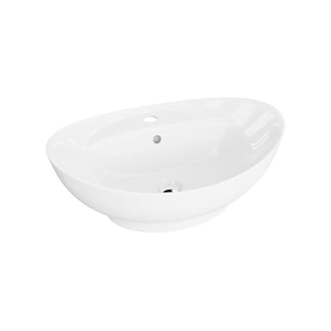 LAVITA Aufsatzwaschtisch Terra| Aufsatzwaschbecken Oval| Waschbecken mit Überlauf und Hahnloch Aus hochwertigem Porzellan Waschtisch modernes Badkeramik Waschplatz 59,5x39x17,5 cm Weiß