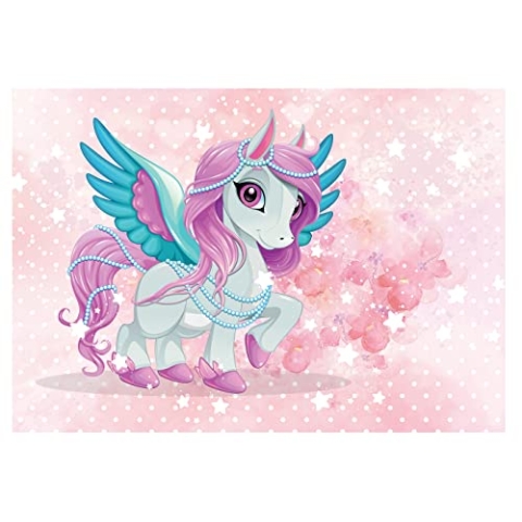 WallArena - Vlies Fototapete Kinderzimmer 254x184 cm Einhorn Mädchen Märchen für Kinder - Fototapeten Tapeten für Kinder Kindertapete Kinderzimmertapete - Vliestapete Wandtapete Tapete 3D Effekt