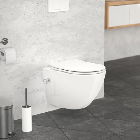 ECD Germany Spülrandloses Hänge WC kurz 49 cm Weiß mit Bidet-Funktion, Nano Beschichtung, Wand-WC Keramik, Toilette mit WC-Sitz abnehmbar Duroplast Softclose Absenkautomatik, Tiefspüler Lotus Effekt