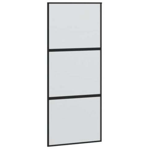 vidaXL Schiebetür, Glasschiebetür mit Metallrahmen, Schlank Glastür Tür mit Zubehör, Innentür Zimmertür, Schwarz 90x205 cm Hartglas Aluminium