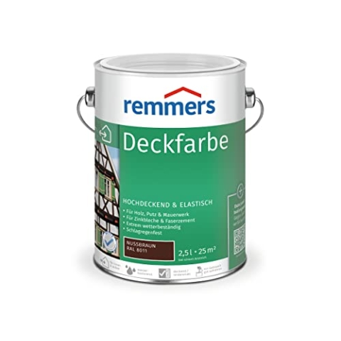 Remmers Deckfarbe nussbraun, 2,5 Liter, Deckfarbe für innen und außen, Wetterschutzfarbe viele Untergründe, hochdeckend, wetterfest