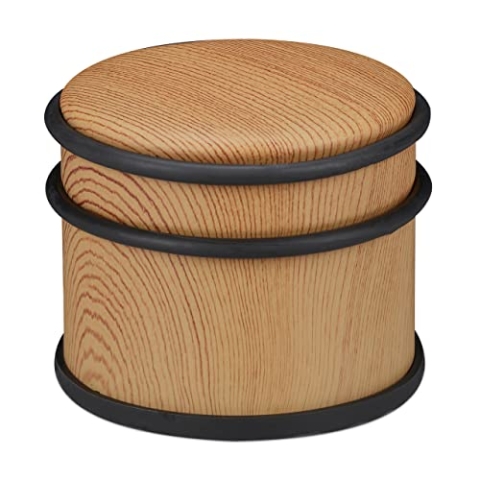 10 x Türstopper, für schwere Türen & Fenster, Edelstahl & Gummi, Holzoptik, hoher Bodenpuffer, ∅ 9,5 cm, braun (10)