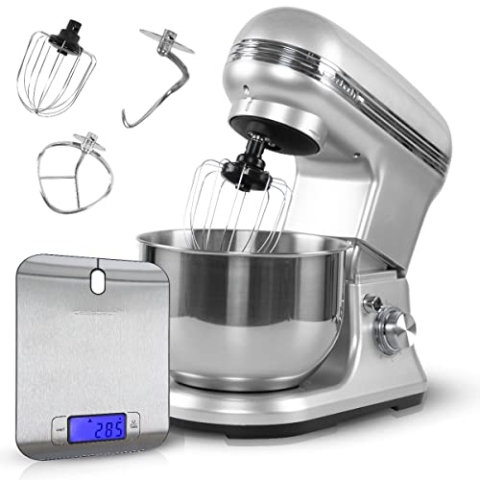 classbach® Küchenmaschine | Knetmaschine und Rührgerät in Einem | Multifunktional | inkl. 5 Liter Schüssel + Waage | Spezialgetriebe | Spritzschutz mit Nachfüllöffnung | 1200 Watt | C-KM 4004 W | inox