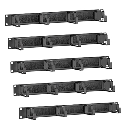 kwmobile 5X 19 Zoll Rack Kabelmanager - mit 4 Metallringen und Bürsten Kabelöffnung - Serverschrank Netzwerkschrank Kabelmanagement Kabelführung
