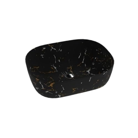 LAVITA Aufsatzwaschtisch Fuego Aufsatzwaschbecken Rechteckig Waschbecken ohne Überlauf und Hahnloch Aus hochwertigem Porzellan Waschtisch modernes Badkeramik Waschplatz 50x38,5x14,5 cm Schwarz