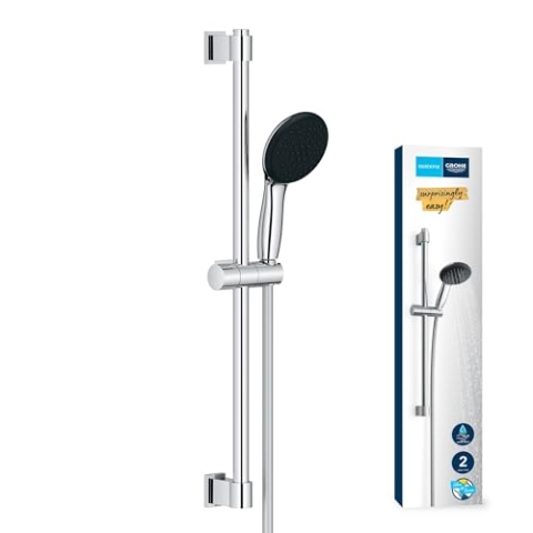 GROHE Vitalio 110, Duschset wassersparend, 8l pro Min (Brausestangenset mit: Duschkopf 2 Strahlarten, 1,75m Schlauch, Duschstange 60cm, zum Kleben oder Bohren, ohne Kleber), rund, chrom, 27948001