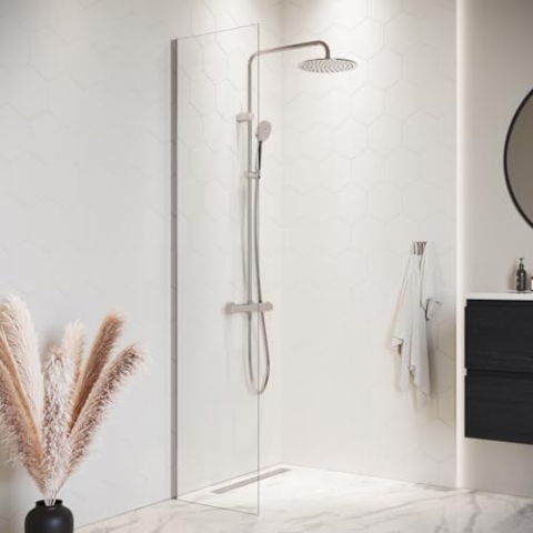 Badplaats B.V. Duschwand Florida 40 x 200cm Glas Duschabtrennung Chrom - Walk-In Dusche Nano Duschtrennwand