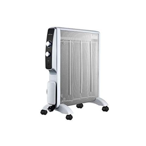 PURLINE MR2000W Heizung Mica Wärmewelle heizgerät 2000W, Elektrische Heizung mit einstellbarem Thermostat, leise für Zuhause und Büro mit Rädern, weiß