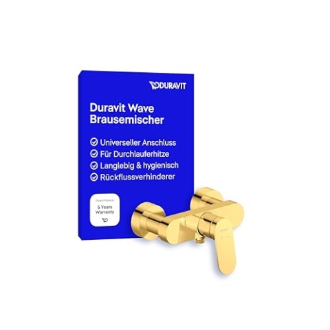 Duravit Wave Duscharmatur Aufputz für 1 Verbraucher, Badewannenarmatur mit Rückflussverhinderer, Einhebel-Brausemischer mit Keramikmischsystem, Gold Poliert