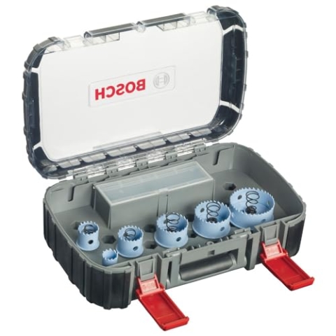 Bosch Professional 9 tlg. Elektriker Lochsägen Set Special for Sheet Metal (für Metall und rostfreien Edelstahl, Ø 22-64 mm, Zubehör Boschmaschine)