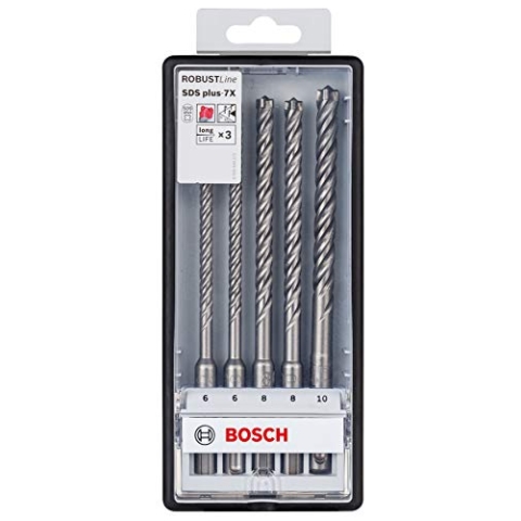 5tlg. Hammerbohrer SDS Plus-7X Set (für Beton und Mauerwerk, Ø 6/6/8/8/10 mm, Robust Line, Zubehör Bohrhammer)