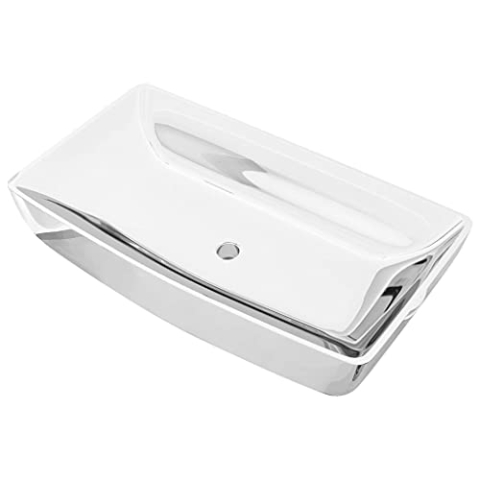 vidaXL Waschbecken Waschschale Waschtisch Aufsatzwaschbecken Waschplatz Handwaschbecken Aufsatzbecken Becken Badezimmer 71x38x13,5cm Keramik Silbern