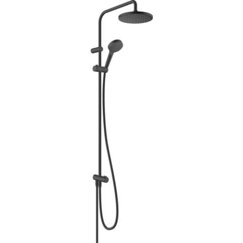 hansgrohe Vernis Blend - wassersparendes Duschsystem (EcoSmart) ohne Armatur, Regendusche (205 mm) mit Umsteller, Handbrause, Schlauch, Brausestange und runder Kopfbrause, Mattschwarz, 26099670