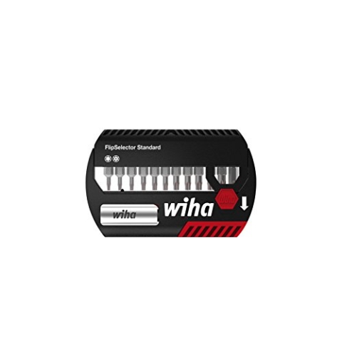 Wiha Bit Set FlipSelector Standard 25 mm TORX® Tamper Resistant (mit Bohrung) 13-tlg. 1/4" mit Gürtelclip in Blister (39057), Bithalter, Set, Öffnen per Knopfdruck, schneller Bitwechsel, passt in die Hosentasche