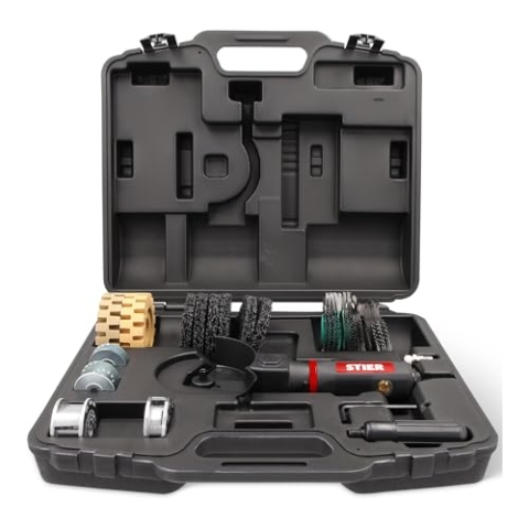 STIER Multi-Schleifer Satz, 17-tlg Set, Stecknippel 1/4 Zoll, Multifunktions-Schleifgerät 96-1, 3500 Umdrehungen pro Min, Bürstenband grob & fein, vielseitig einsetzbar