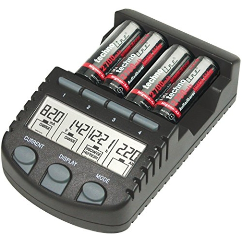Technoline 700 Akku - Ladegerät mit LCD - Display, Microprozessor, Schnellladegerät für z. B. Eneloop Akkus, Panasonic Akkus, Varta Akkus, Ansmann Akkus und u.v.m., schwarz