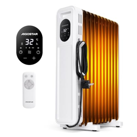 Aigostar Cozy - Energiesparend 2300W Ölradiator mit Fernbedienung, 11Rippen Heizung Elektrisch mit Thermostat, 3 Modi, 24h Timer, LED-Anzeige, Kipp & Überhitzungsschutz, Mobiler Heaters for Room