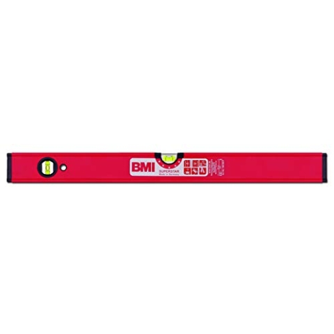BMI Alu-Profil Wasserwaage Superstar (60 cm lang, Oberfläche pulverbeschichtet, kantenlose Horizontal-Libelle, hohe Messgenauigkeit 0,5 mm/m, mit Gummiendkappen) 696060P