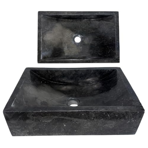 Lendo Online Waschbecken rechteckig 45x30x15 cm Marmor - Naturstein - Waschtisch für Badezimmer - Aufsatzwaschbecken - Handwaschbecken - Solide (Schwarz)