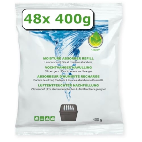 48x 400g Raum-/ Luftentfeuchter - lemonduft - Granulat im Vliesbeutel - Nachfüllpack für Raumentfeuchterboxen ab 400g