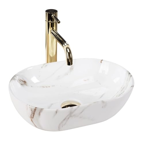 Rea Aufsatzwaschbecken MINI AIAX SHINY, Waschtisch Handwaschbecken Bad Waschschale Waschbecken für Badezimmer 380x260x120mm Keramik (Steinimitation)