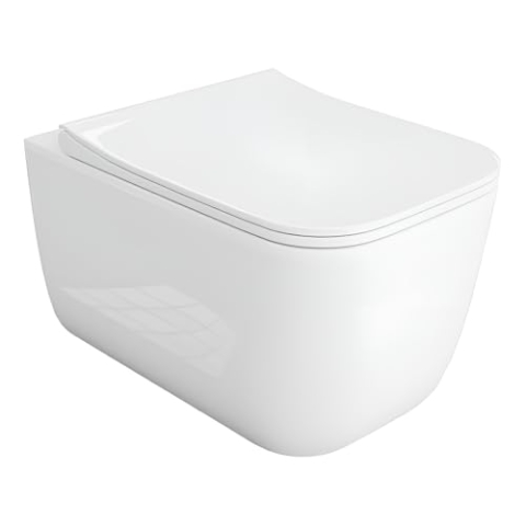 LAVITA Wand-WC Shak | Hänge Toilette | WC Sitz | Toilettendeckel mit Absenkautomatik & Metallscharniere | Toiletten Spülrandlos Hängend | Toilettenbecken | 350x525x380 mm | Weißer Glanz