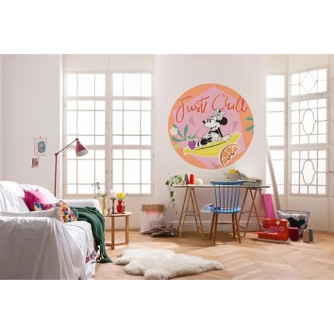 Komar Disney DOT runde und selbstklebende Vlies Fototapete von Disney - Minnie Chill - Ø Durchmesser 125 cm - Kindertapete, Kinderzimmer, Wandtattoo - DD1-018