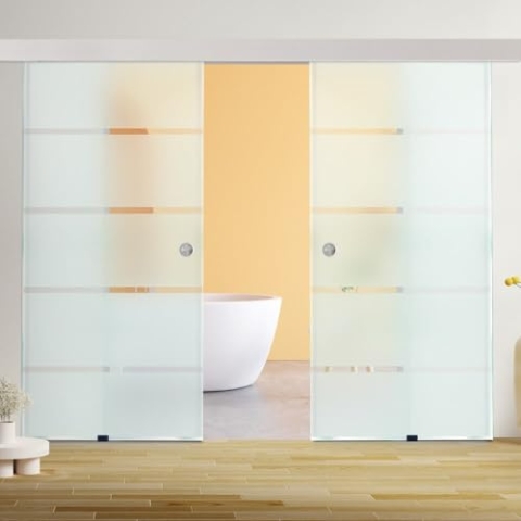 HOME DELUXE - Doppelglasschiebetür SIRENA - Milchglas mit Streifen - 205 x 105 cm, inkl. Gleitschiene und Zubehör I Glastür Wohnungstür Innentür