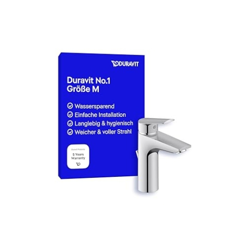 Duravit No.1 Waschtischarmatur, Größe M (Auslauf Höhe 117 mm), Wasserhahn Bad mit Zugstangen-Ablaufgarnitur, Waschbecken Armaturen, Chrom
