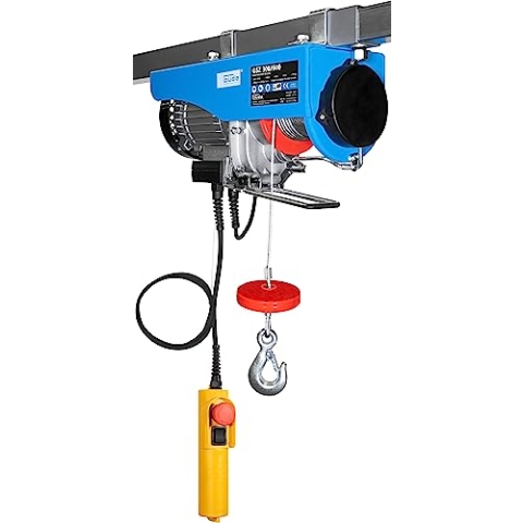 Güde Elektrischer Seilzug GSZ 300/600 (1050 W, TÜV/GS-geprüft, 600 kg max. Hubkraft, 11 m max. Hubhöhe, Stahlseil 12 m, Bedienelement mit Notausschalter, 2 Befestigungsbügel, Montage ohne Bohren)