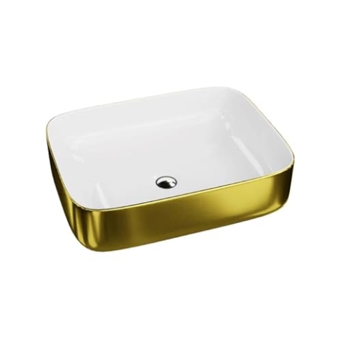 LAVITA Aufsatzwaschtisch Galera Gold/White Aufsatzwaschbecken Rechteckig Waschbecken Ohne Überlauf und Hahnloch Aus hochwertigem Porzellan Waschtisch modernes Badkeramik Waschplatz 50,5x40x14 cm