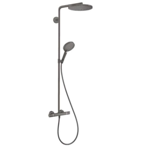 hansgrohe wassersparendes Duschsystem Raindance Select S 240 PowderRain Regendusche (Duschkopf, Duschkopf, Duschstange, Thermostat, Schlauch, 3 Strahlarten) Brushed Black Chrome