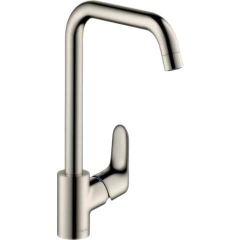 hansgrohe Focus Küchenarmatur (Wasserhahn Küche ohne Schlauchbox, 110°, 150°, 360° schwenkbar, hoher Auslauf 260mm) Edelstahl Finish