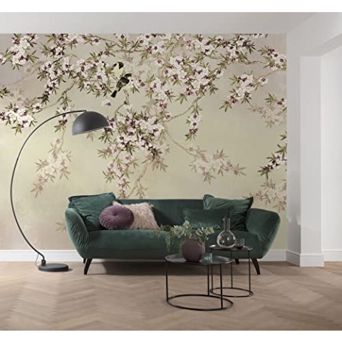 Komar Vlies Fototapete - Love Birds - Größe: 300 x 250 cm (Breite x Höhe) - Vogel, Kirschblüte, Tapete, Design, Wohnzimmer, Wanddekoration, Schlafzimmer, Baum, Natur - LJX6-027
