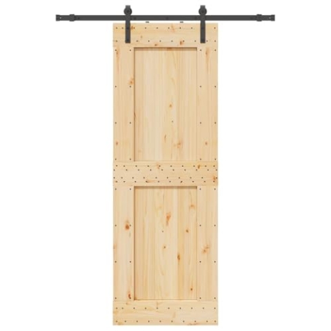 vidaXL Schiebetür mit Beschlag 80x210 cm Massivholz Kiefer, Innentür, Holzschiebetür, Scheunentür, Innenschiebetür, Holz Schiebetür, Innenscheunentür