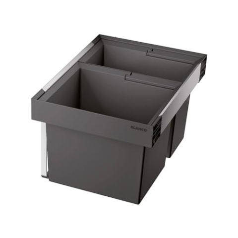 BLANCO FLEXON II low 60/2 | Abfall Müllsystem | für 60 cm breite Unterschränke | System zum Einbau in Schubladen | 1 x 30 Liter und 1 x 19 Liter Eimer | Minimale Einbauhöhe: 324 mm