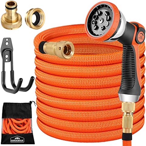 GARDEBRUK® Flexibler Gartenschlauch 30m 3fach Latexkern Vollmessing Adapter 1/2' 3/4' Zoll Wandhalterung Tasche Flexschlauch Wasserschlauch Orange