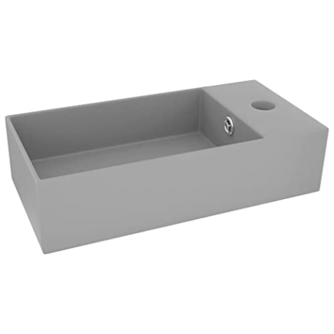 vidaXL Badezimmer Waschbecken mit Überlauf Aufsatzwaschbecken Waschtisch Badbecken Waschplatz Keramikbecken Handwaschbecken Keramik Matt Hellgrau