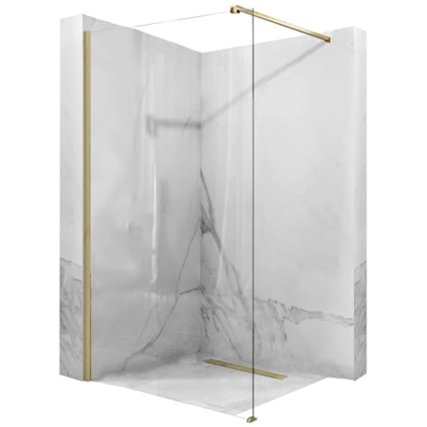 Rea AERO GOLD BRUSH 100 Duschwand – WALK IN Transparentes gehärtetes Sicherheitsglas 8 mm (Gold)