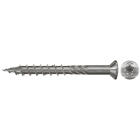fischer Terrassenschraube 5,0 x 50, Senkkopf, Teilgewinde, nicht rostender Stahl A2, Innenstern Torx-Antrieb, zum Verschrauben von Terrassenbeplankungen auf Holz-Unterkonstruktionen, 500 Stk