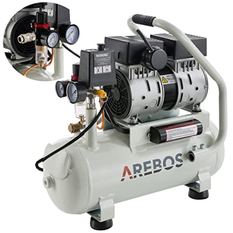 Arebos Flüsterkompressor 500W Kompressor | Druckluft Kompressor 12l | Ölfrei | Euro Schnellkupplung Luftkompressor