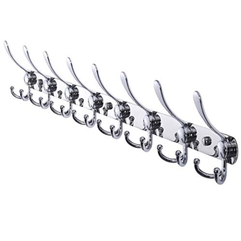 Dseap Garderobenleiste mit 8 haken, schwerlast 74cm Lang garderobenhaken, edelstahl wandgarderobe, kleiderhaken wand, hakenleiste garderobe für mantel hut handtuch handtasche, verchromt