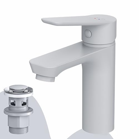 AM.PM Hit Waschtischarmatur mit Klick-Ablaufgarnitur, SoftMotion Keramikkartusche 35mm, Neoperl Aerator, kratzfest, leicht zu reinigen, Weiss, 5 Jahre Garantie (FTA82233)