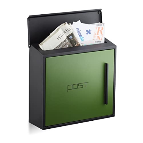 Relaxdays 10020771_641 Briefkasten modern Zweifarben Design, schwarz-grün, HxBxT: 33 x 35 x 12,5 cm