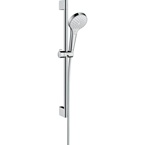 hansgrohe Duschset Croma Select S, Duschkopf wassersparend mit Schlauch und Halterung, verstellbar, Handbrause mit 3 Strahlarten, um 2 Stufen verstellbarer Neigungswinkel, Weiß/Chrom