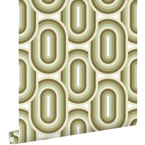 ESTAhome Tapete Retro-Ornamente Olivgrün 0.53 x 10.05 m