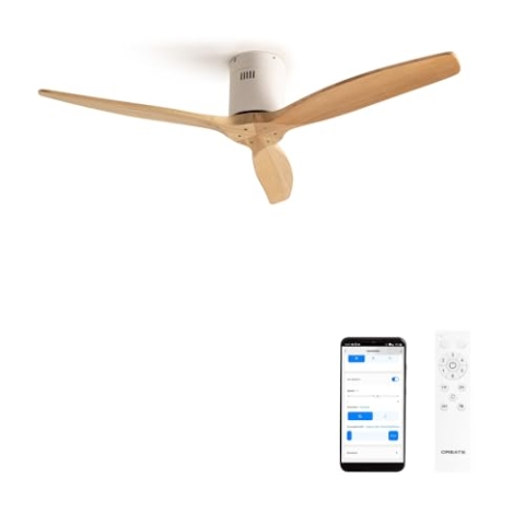 CREATE / WINDCALM/Deckenventilator Weiß Hellesholzflügel mit WLAN und Fernbedienung/Leise, 40W, Ø132cm, ABS, 6 Geschwindigkeiten, Timer von 1 bis 4 Std., DC-Motor, Sommer-Winterbetrieb