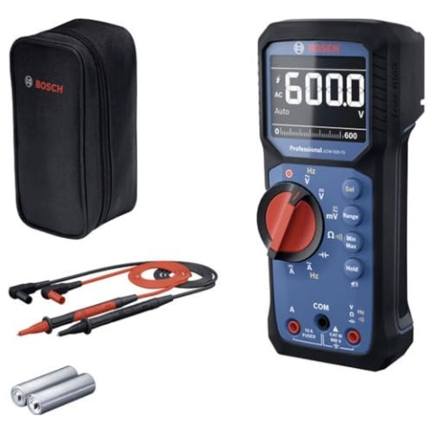 Bosch Professional Elektromessgerät GDM 600-15 (True RMS, invertiertes LCD, misst Frequenz/Kontinuität/Widerstand/Kapazität, Min/Max/Durchschnitt, Prüfleitungen MS 90)